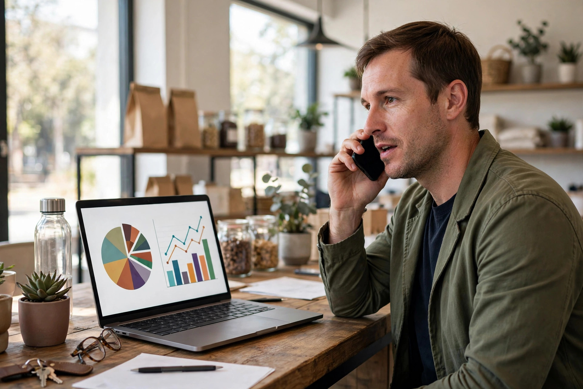 Business owner reviewing automated lead follow-up messages on a smartphone