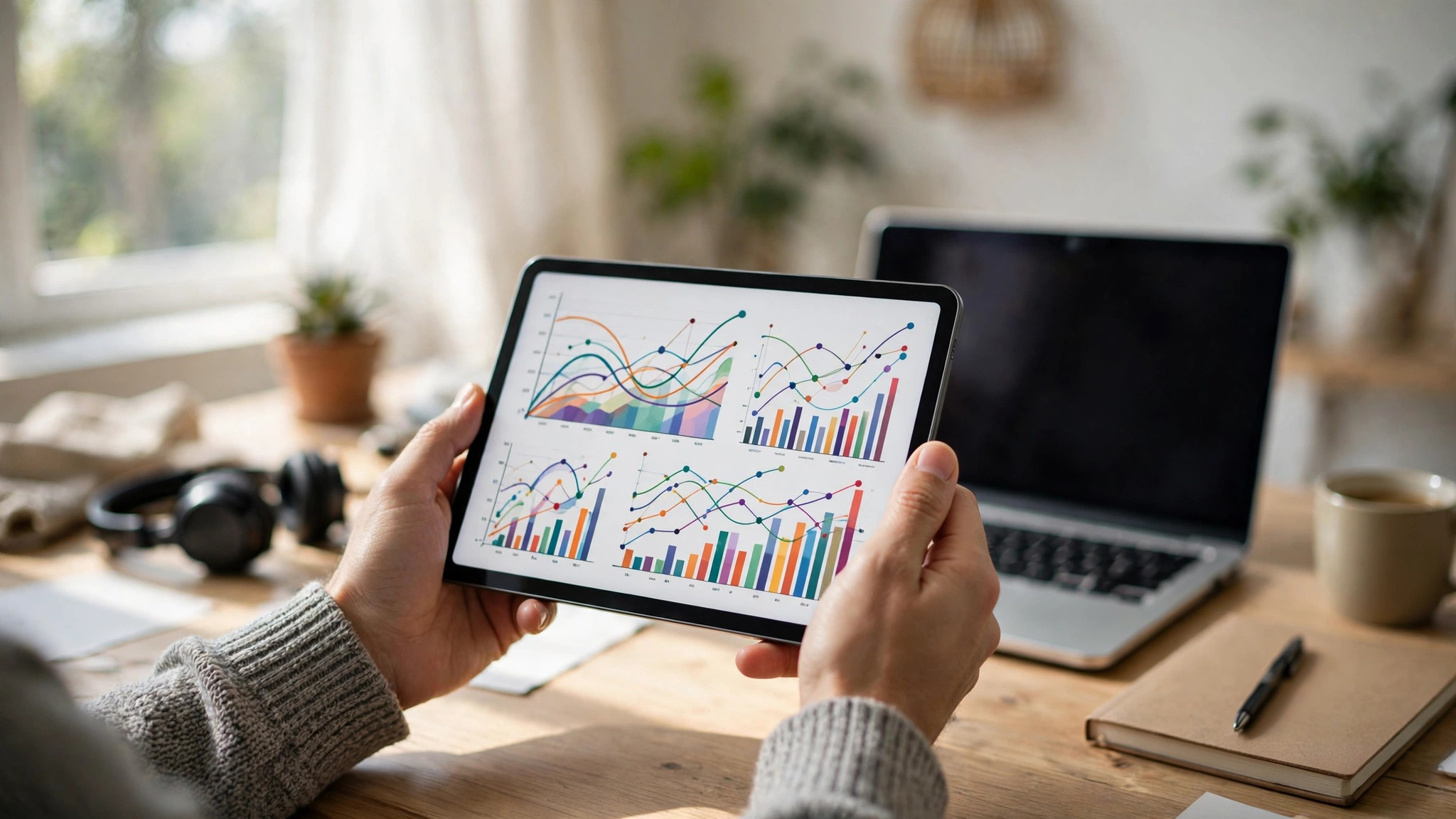 Analyst tracking AI search visibility metrics on a desktop computer